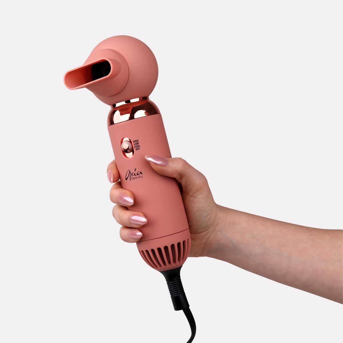 Aria Beauty - Séchoir à cheveux compact rose métallique de 1200W