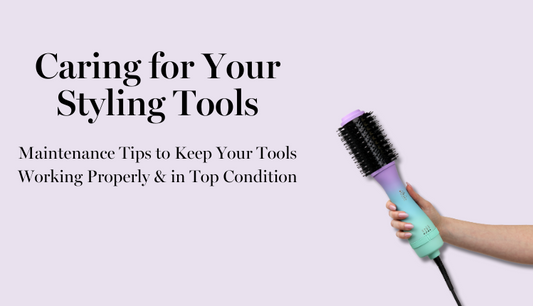 Image showcasing an Aria Beauty blowdry brush alongside text reading 'Caring for your styling tools.' Explore maintenance tips for your styling essentials with this informative visual. Elevate your haircare routine with proper tool care practices.