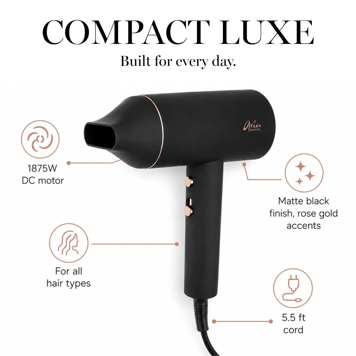 Compact Luxe Blow Dryer - 1875W Hair Dryer - Black Secondary image