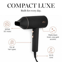 Aria Beauty Blow Dryers Compact Luxe Blowdryer - 1875W Hair Dryer - Black