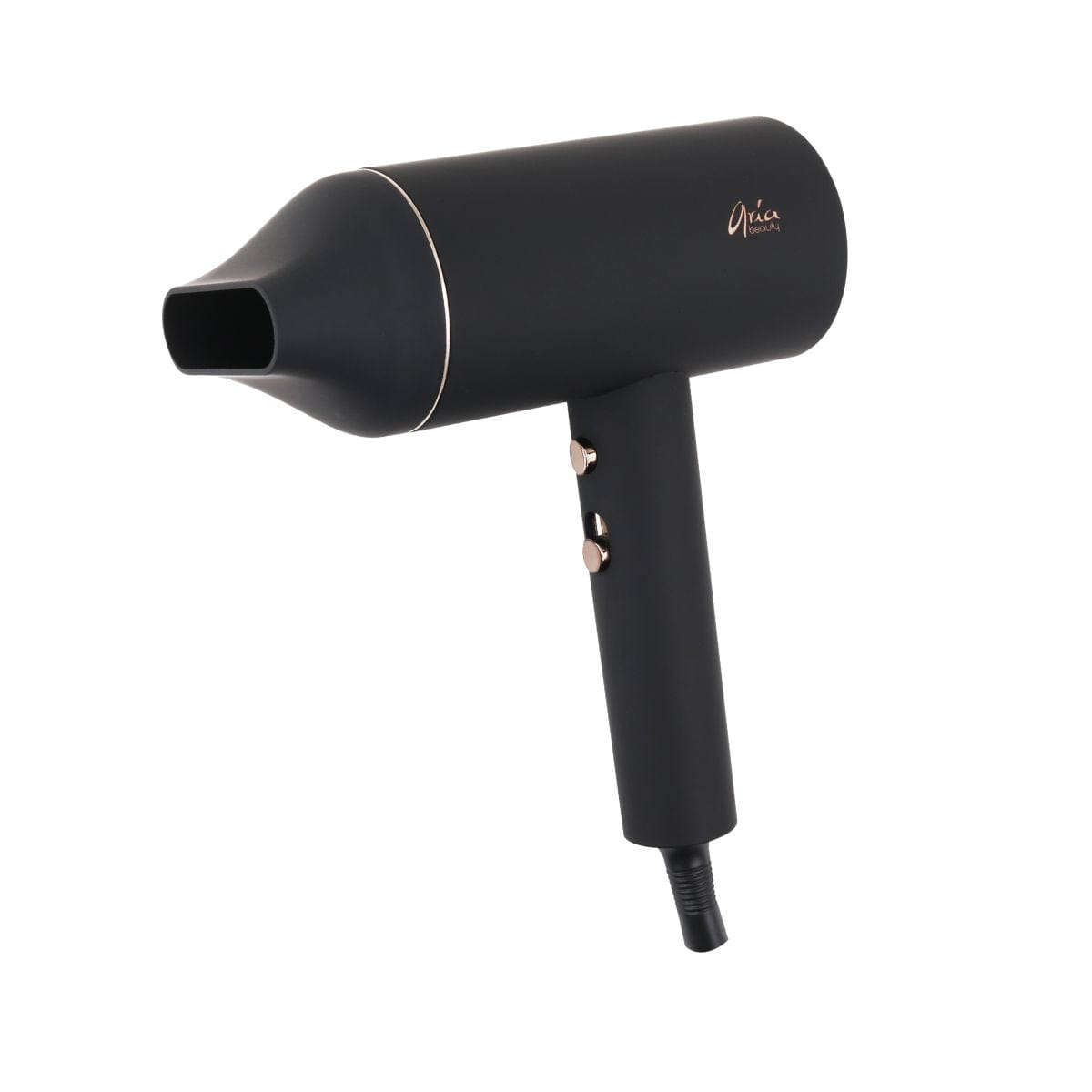 Aria Beauty Compact Luxe Blow Dryer in black, sleek matte finish with concentrator Main image