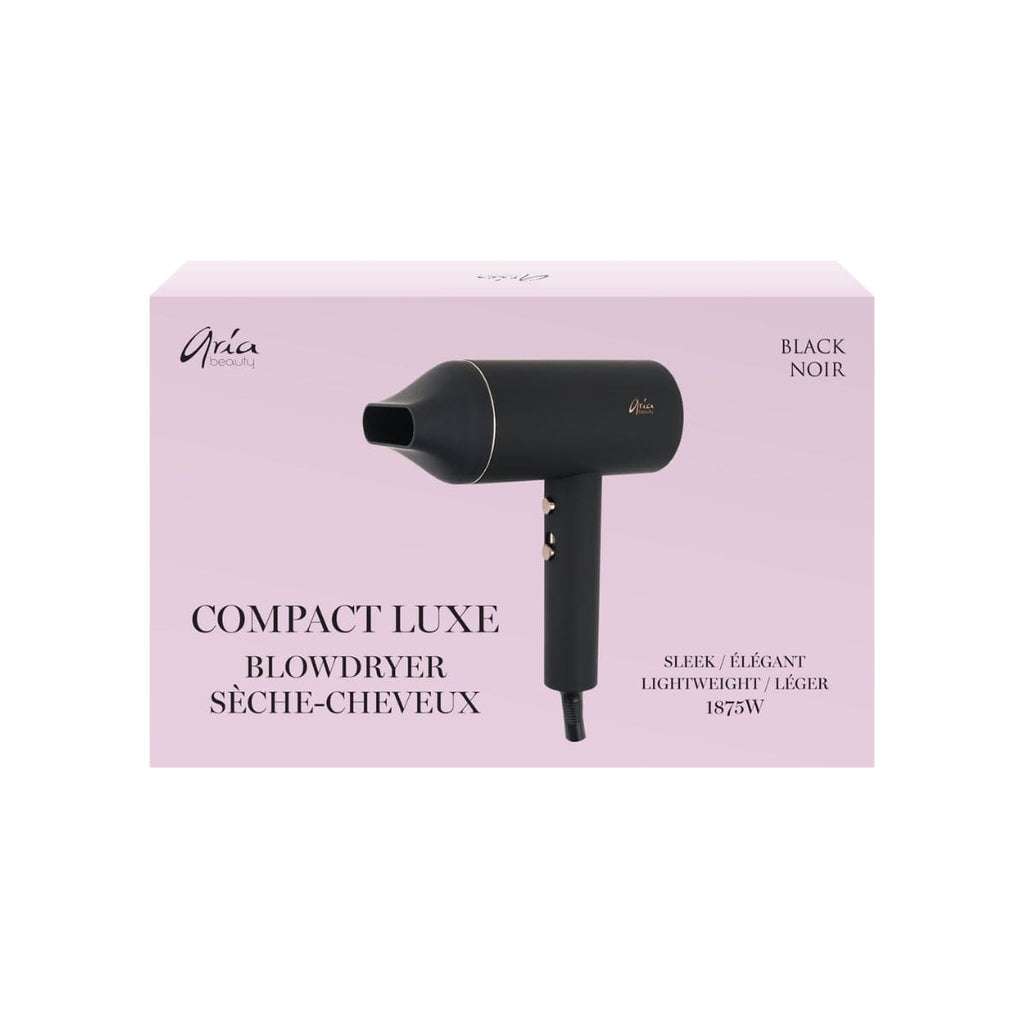 Aria Beauty Compact Luxe Blow Dryer black, retail packaging