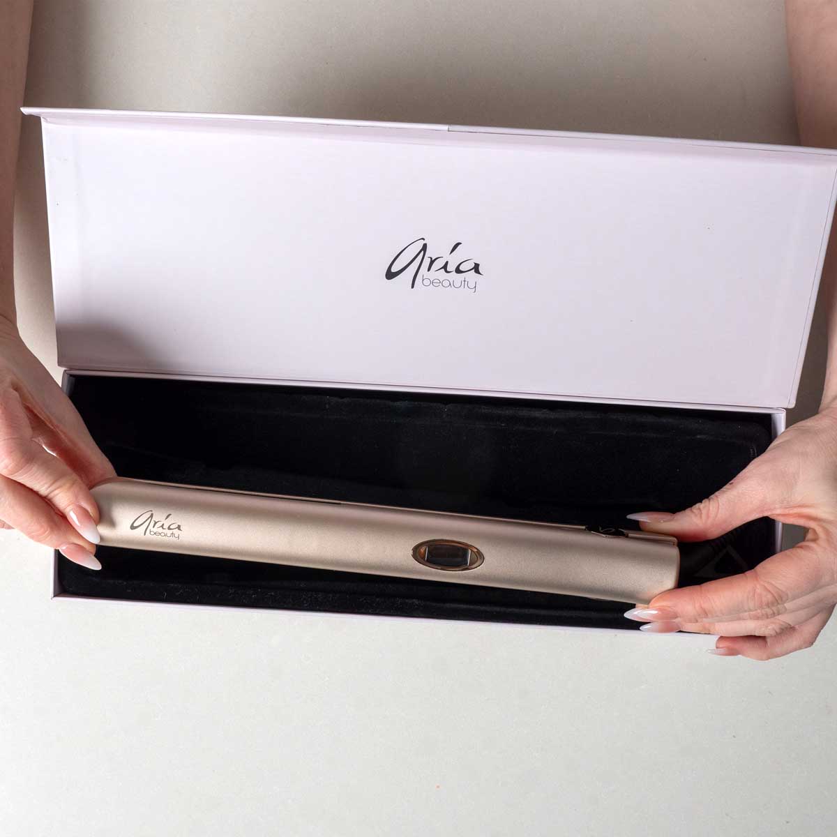 Aria Beauty Hair Straightener - Hair Iron 1” Ultra Sleek Brushed Gold Digital Hair Straightener