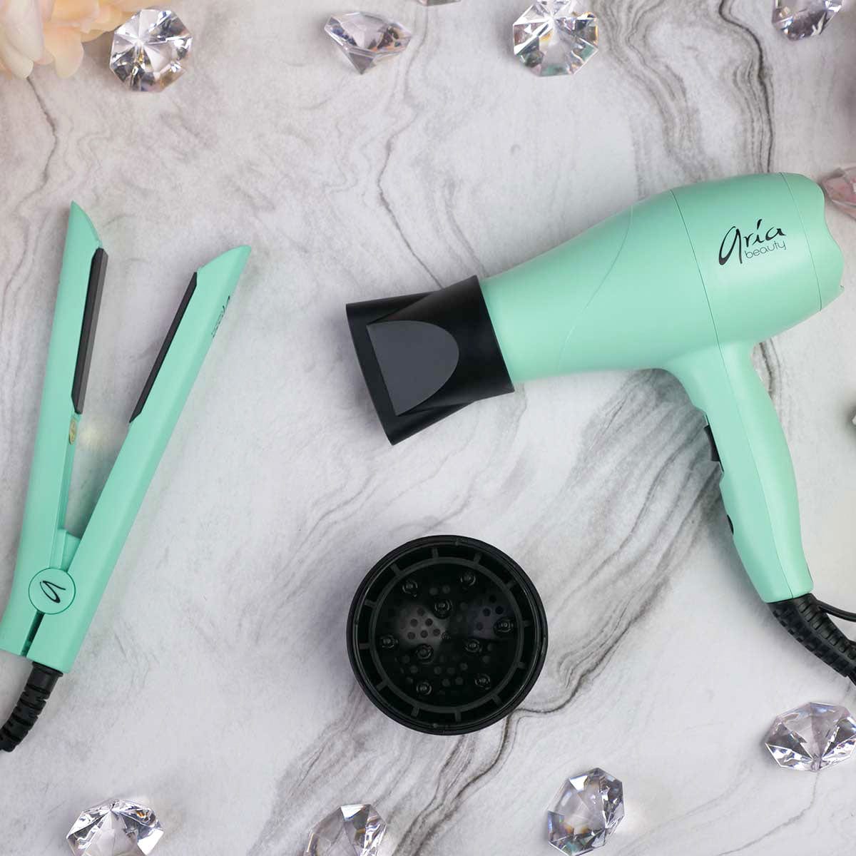 Teal Hair Tools Travel Set - Mini Blow Dryer & Hair Straightener