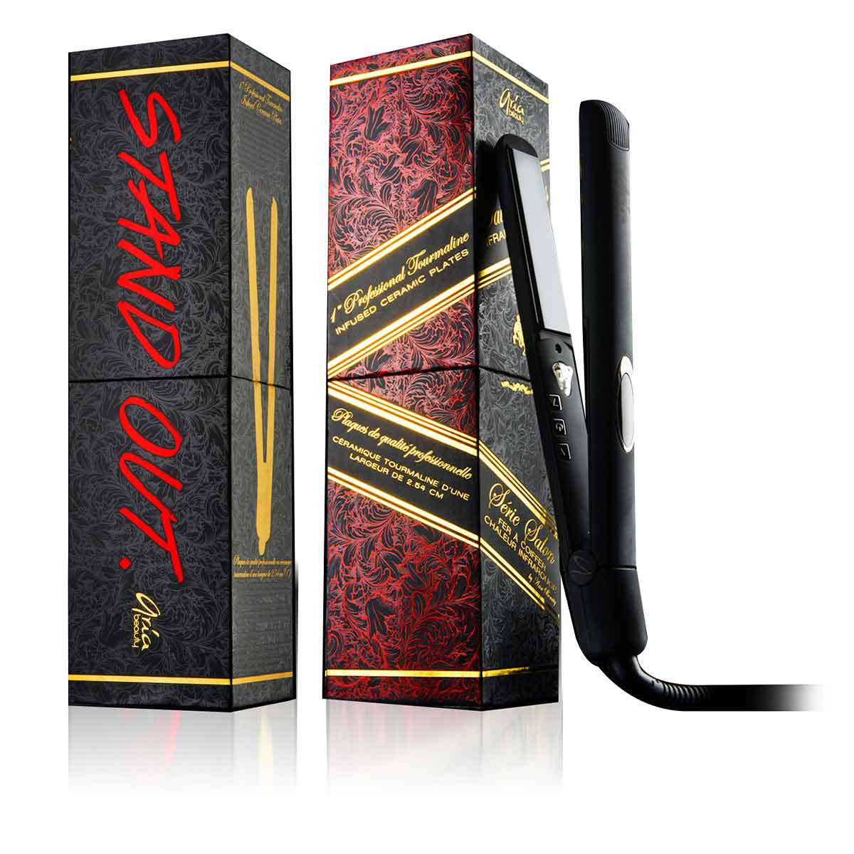 Ariabeauty Hair Straightener - Hair Iron Bestselling 1” Black Infrared Ceramic Hair Straightener