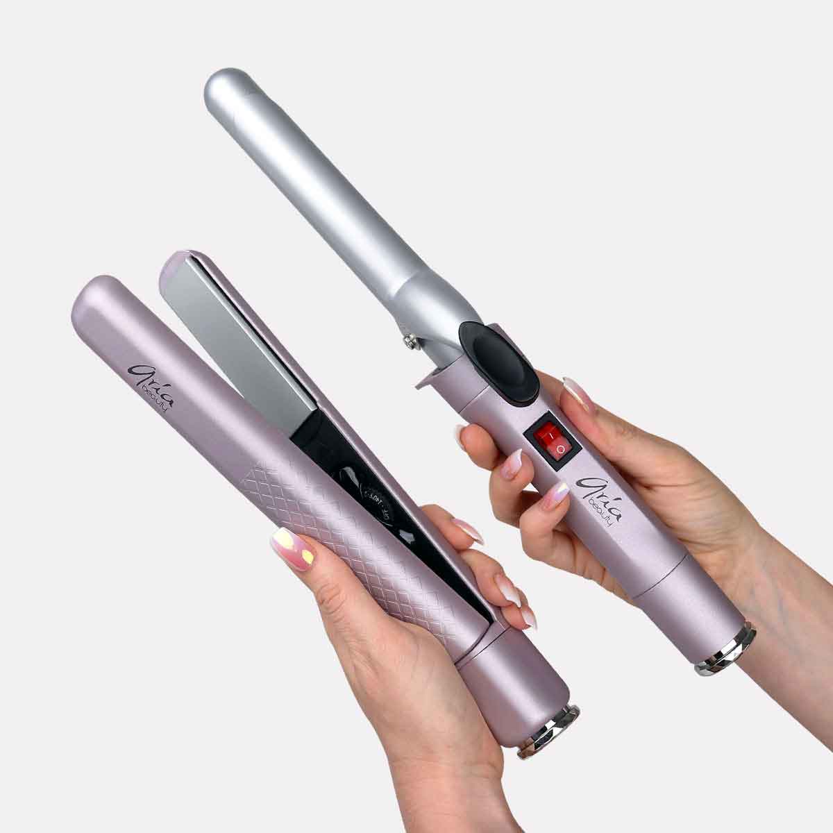 Ariabeauty Hair Straightener - Hair Iron Pop 'N' Lock Interchangeable Straightener & Curling Iron Set