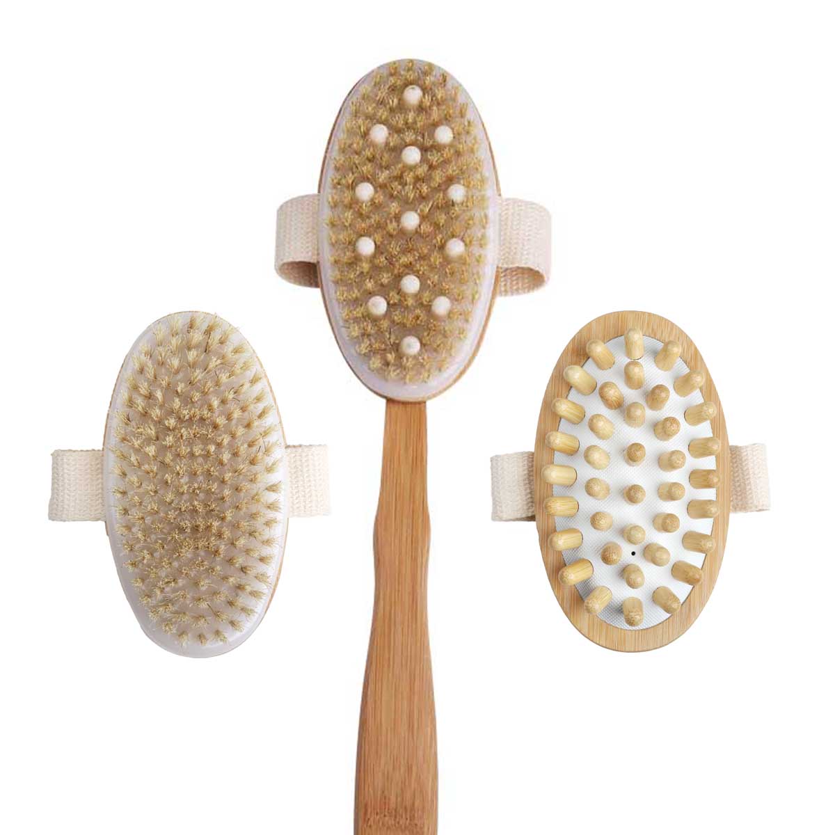 Spa Relaxus Wet & Dry Bamboo Bath Brush Kit with 3 Heads